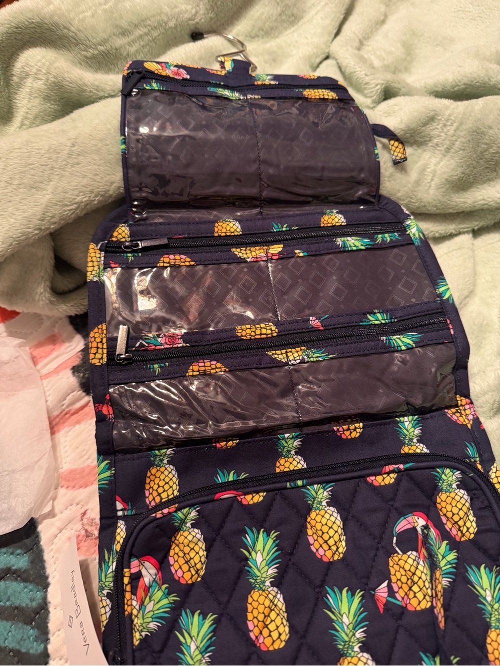 Pineapple Print Quilted Hanging Travel Organizer - Navy